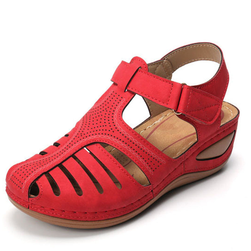 Women's Plus Size Retro Sandals Round Toe Wedge Sandals